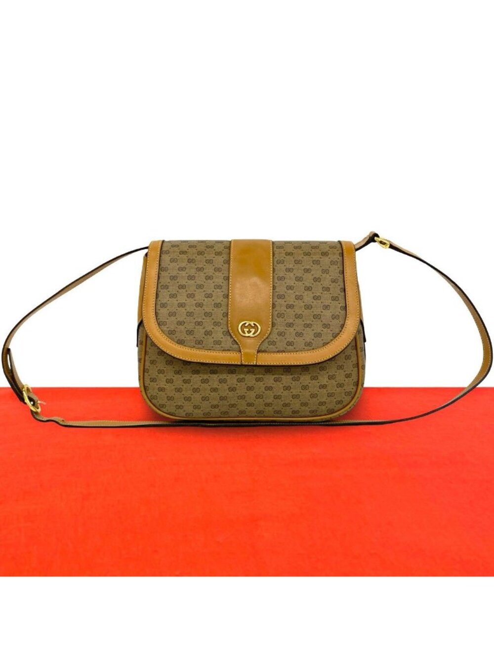 Gucci Vintage Micro GG Pattern Logo Leather Shoulder Bag Pochette Brown